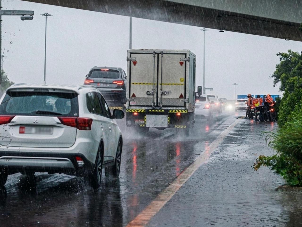 شرطة أبوظبي تدعو المواطنين إلى عدم الوقوف تحت الجسور أو داخل الأنفاق أثناء هطول الأمطار