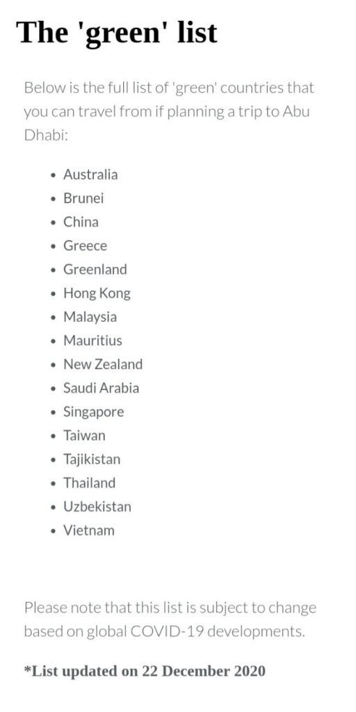 Green list countries update